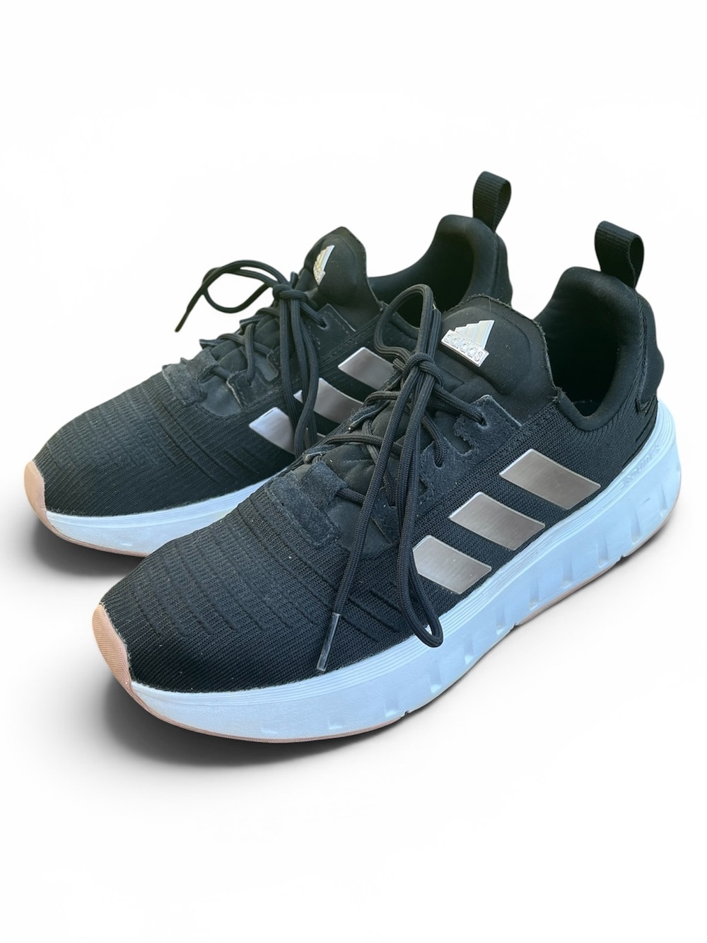 adidas Black and White Low-Top Knit Sneakers